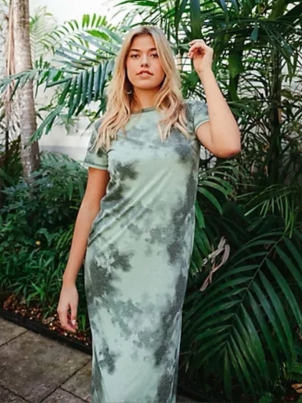 Peace Love World Cactus Green Short Sleeved Crewneck Maxi Dress.  Sz XL